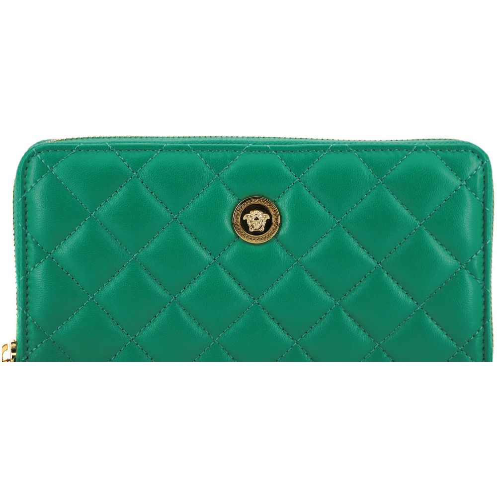 Versace Elegant Quilted Leather Zip Wallet WOMAN WALLETS Versace