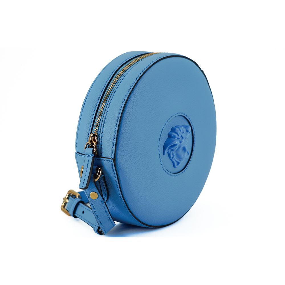Versace Blue Calf Leather Round Disco Shoulder Bag Versace