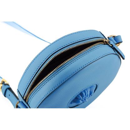 Versace Blue Calf Leather Round Disco Shoulder Bag Versace