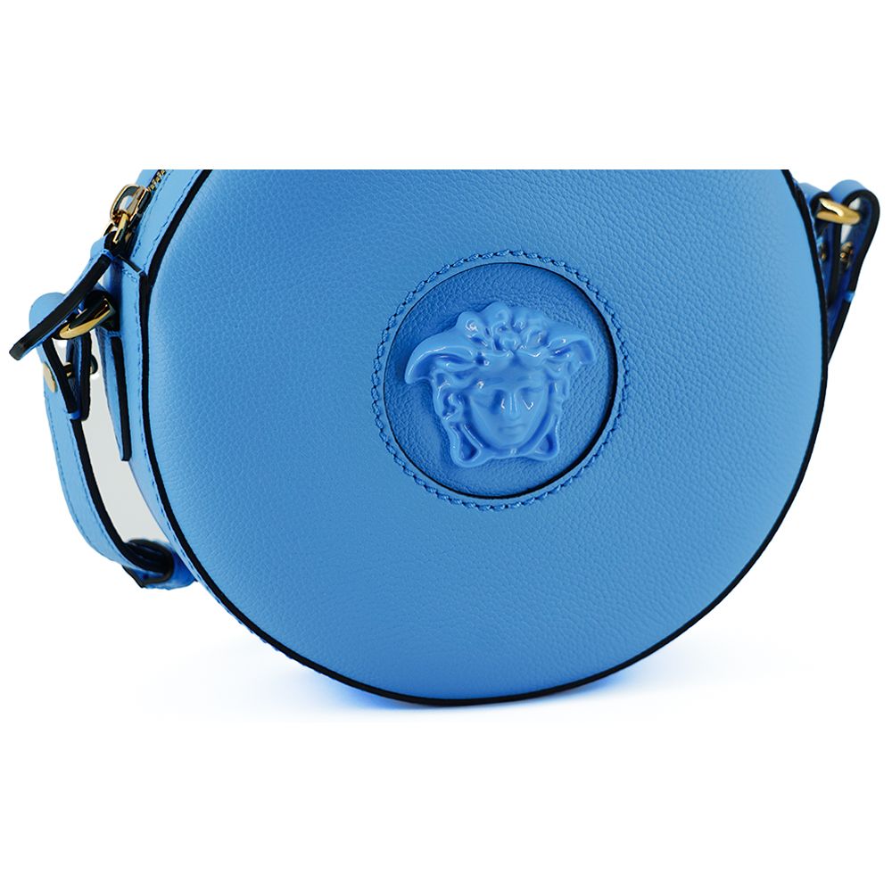 Versace Blue Calf Leather Round Disco Shoulder Bag Versace