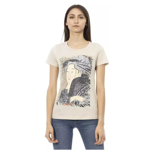 Trussardi Action Beige Cotton Blend Casual Tee Trussardi Action