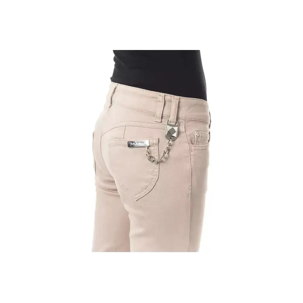 BYBLOS Beige Cotton Women Pant with Back Pocket Chain