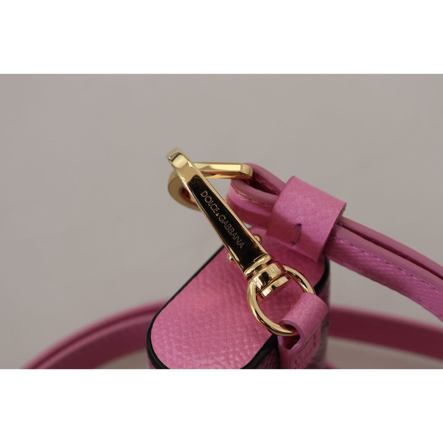 Dolce & Gabbana Pink Black Leather Strap Gold Metal Logo Airpods Case