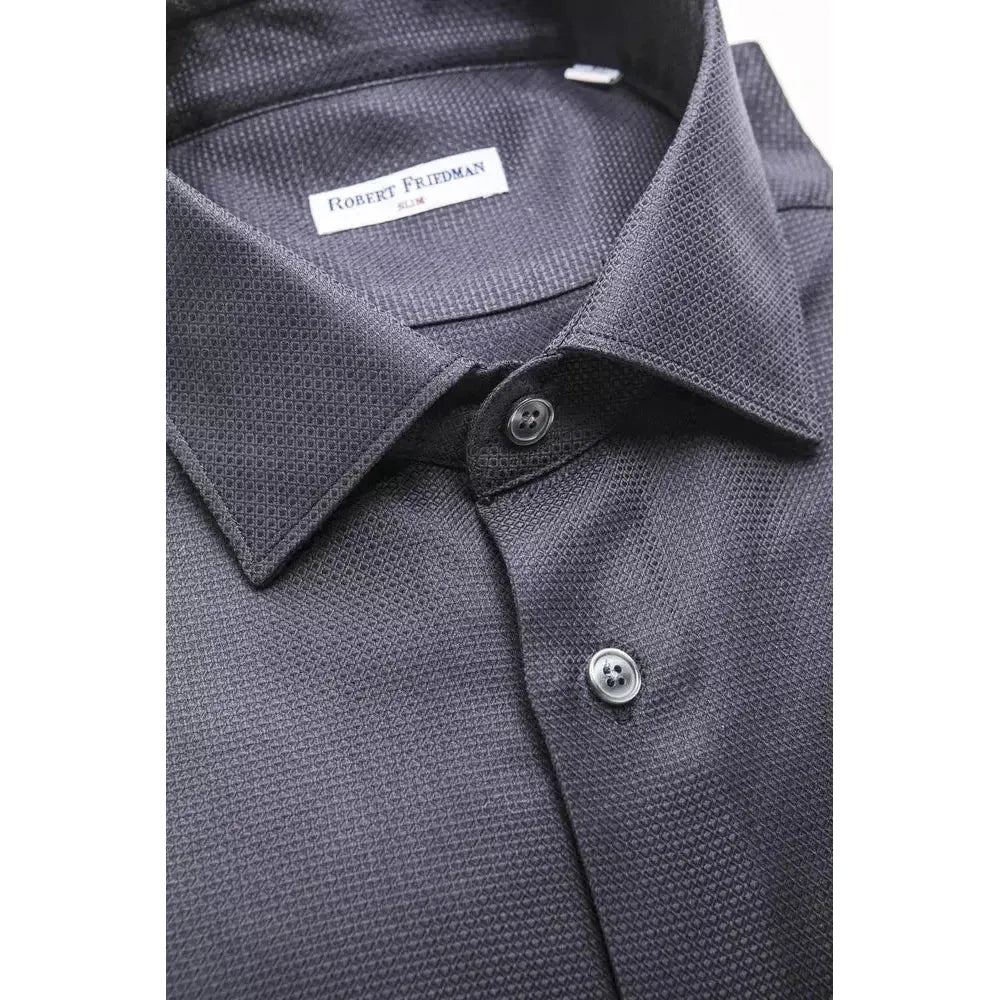 Robert Friedman Blue Cotton Men's Slim Shirt Robert Friedman