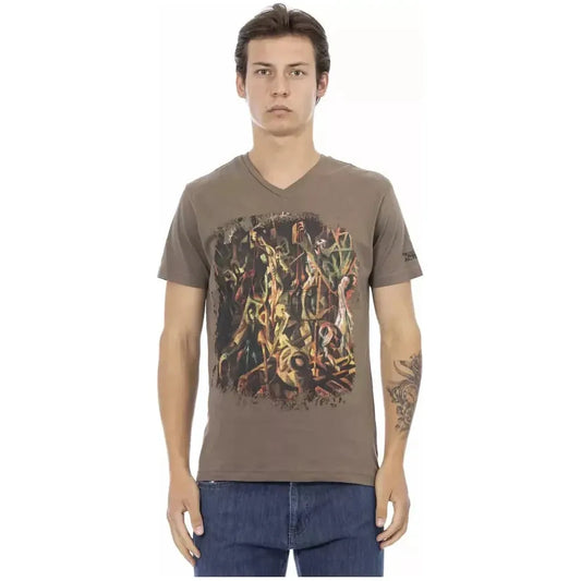 Trussardi Action Brown Cotton Men's V-Neck T-Shirt