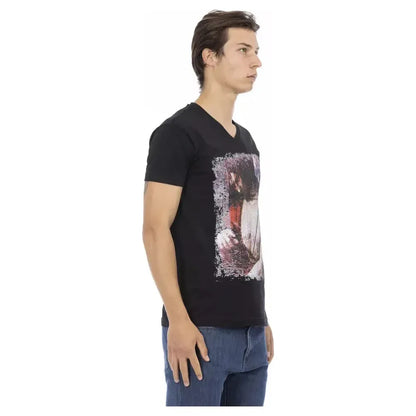 Trussardi Action Black Cotton Men's V-Neck T-Shirt