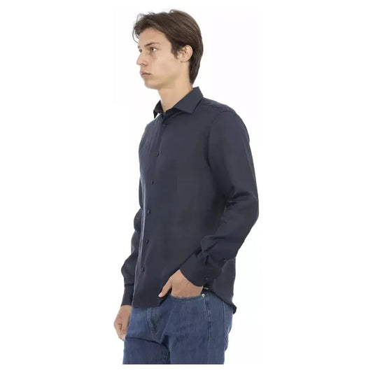 Baldinini Trend Blue Linen Men Shirt Baldinini Trend