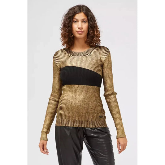 Glamorous Gold Long-Sleeved Sweater with Fancy Print