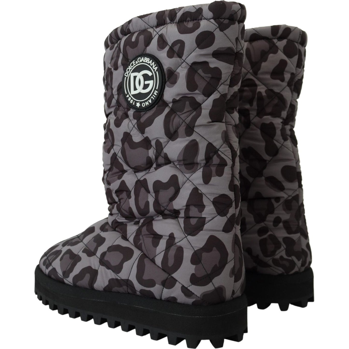 Dolce & Gabbana Elegant Gray Leopard Mid Calf Boots Dolce & Gabbana