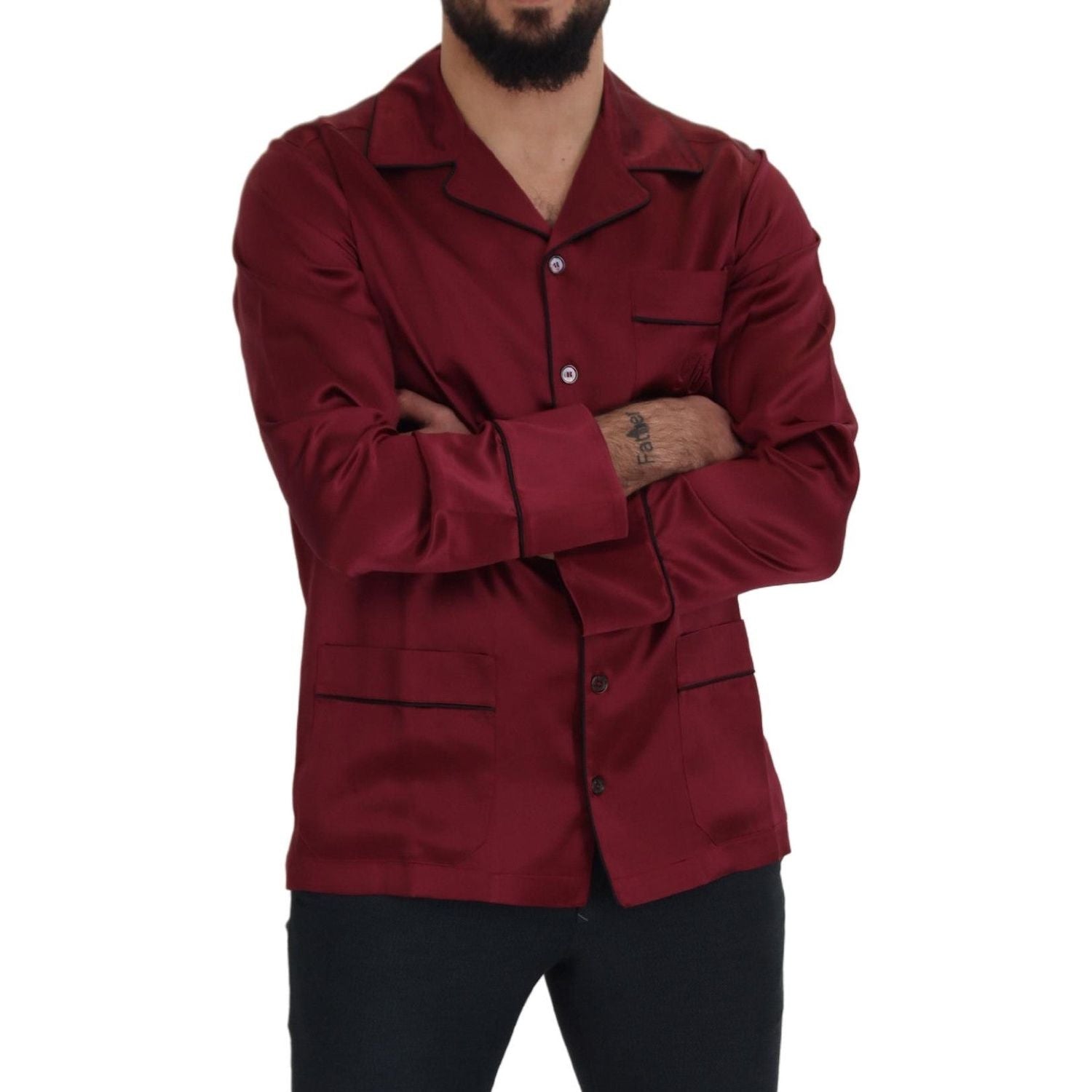 Dolce & Gabbana Red Silk Lounge Top Pajama Sleepwear Shirt