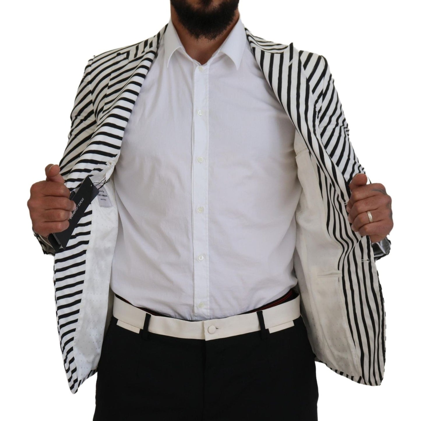 Dolce & Gabbana Elegant White Striped Single Breasted Blazer Dolce & Gabbana