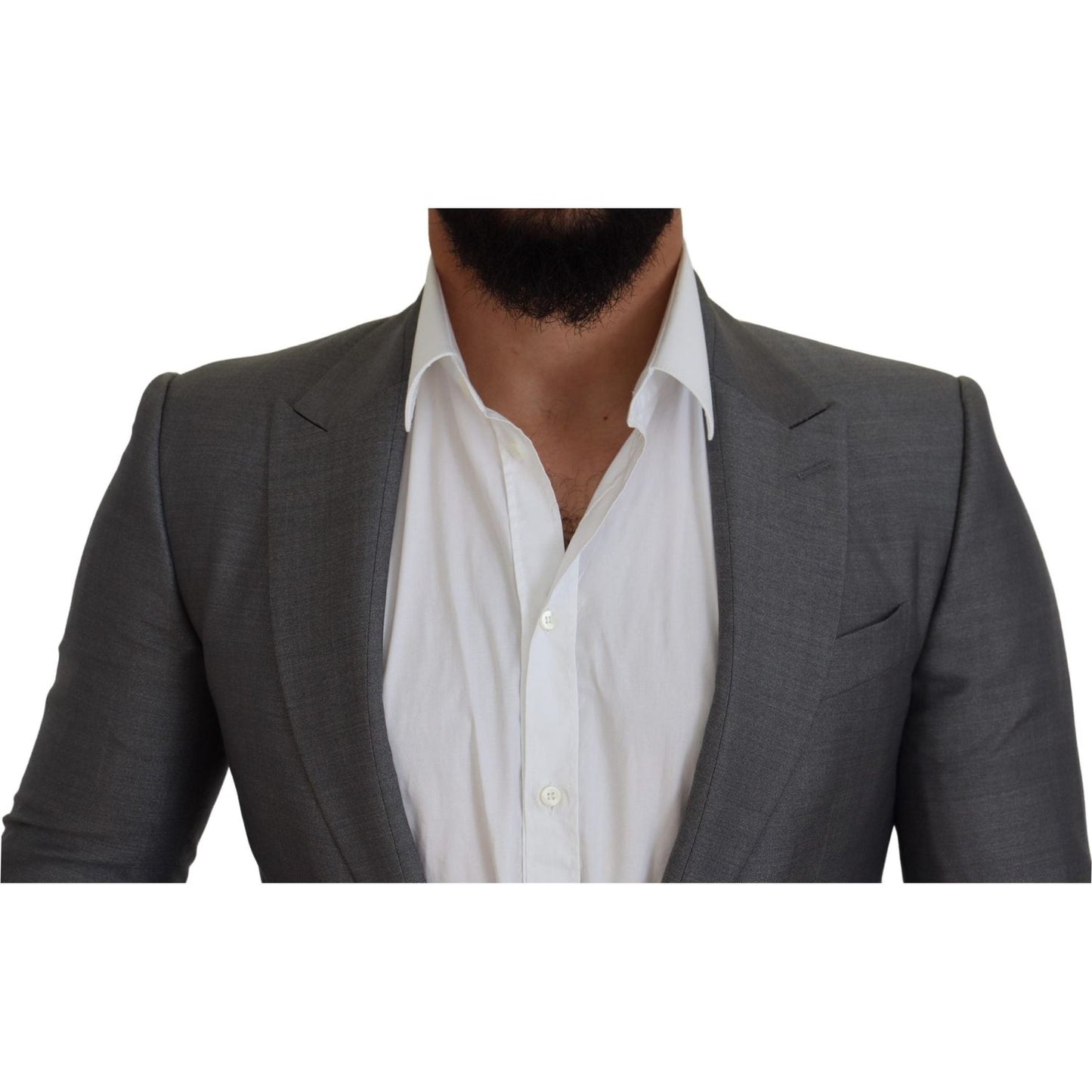 Dolce & Gabbana Gray Wool Silk Slim Fit Jacket Blazer
