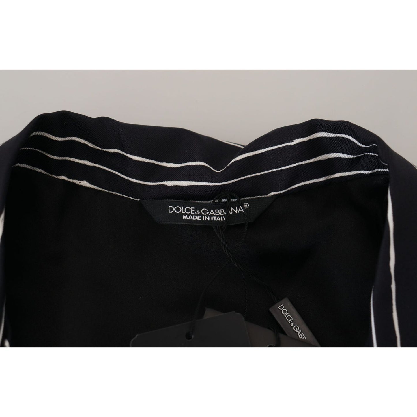 Dolce & Gabbana Blue Striped Silk Pajama Shirt Jacket