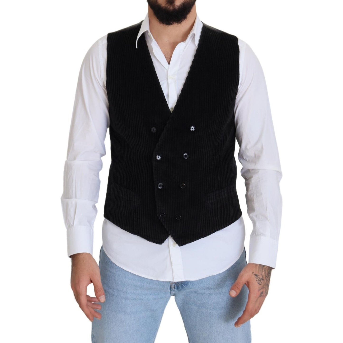 Dolce & Gabbana Elegant Black Double Breasted Dress Vest Dolce & Gabbana