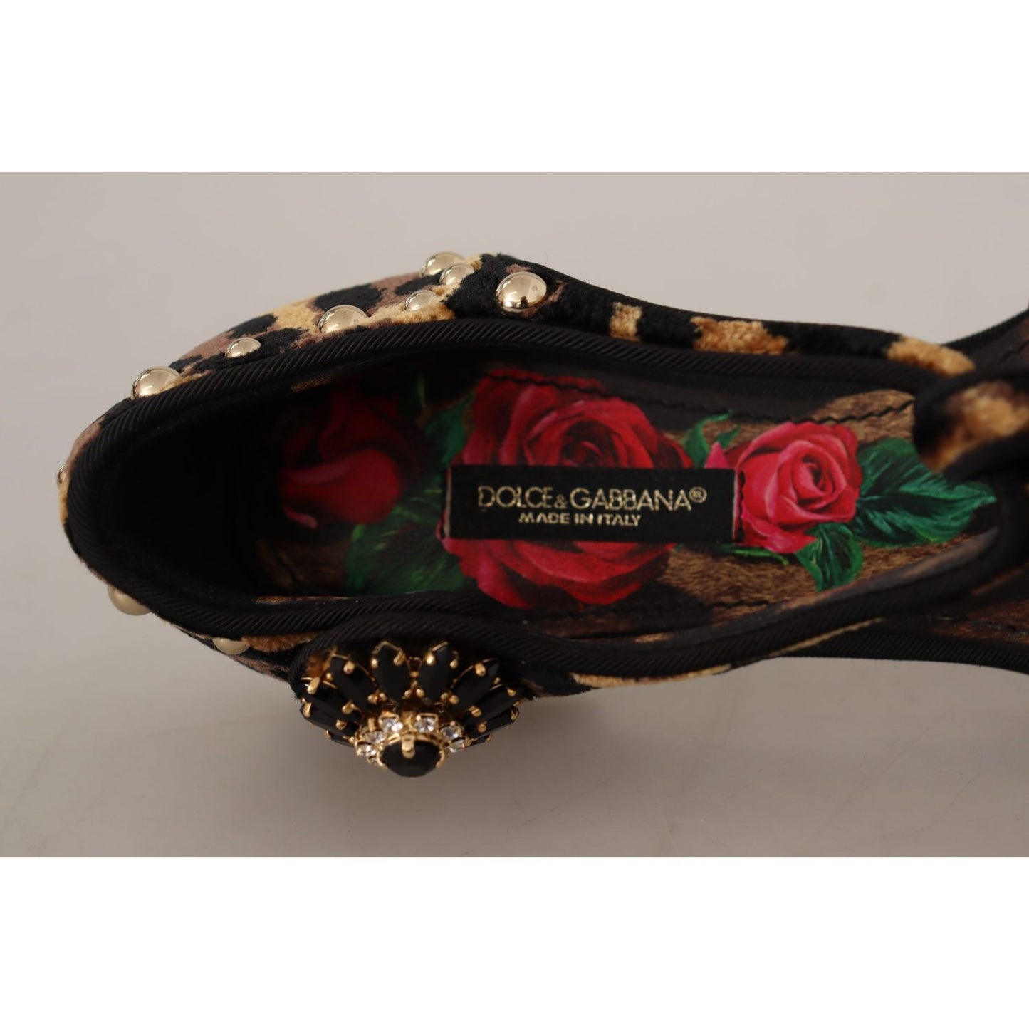 Dolce & Gabbana Floral Embellished Leopard T-Strap Sandals Dolce & Gabbana