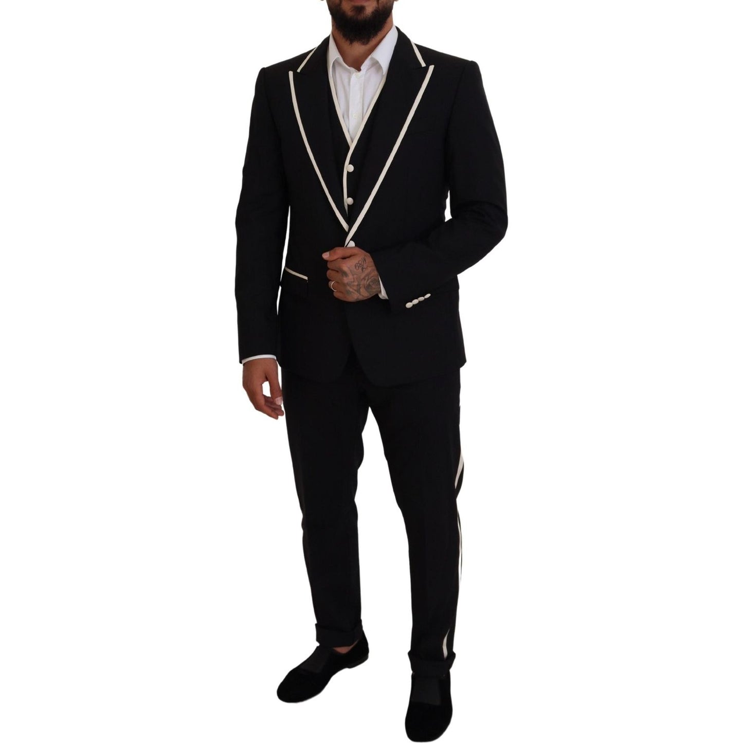 Dolce & Gabbana Elegant Black and White Slim Fit Three Piece Suit Dolce & Gabbana