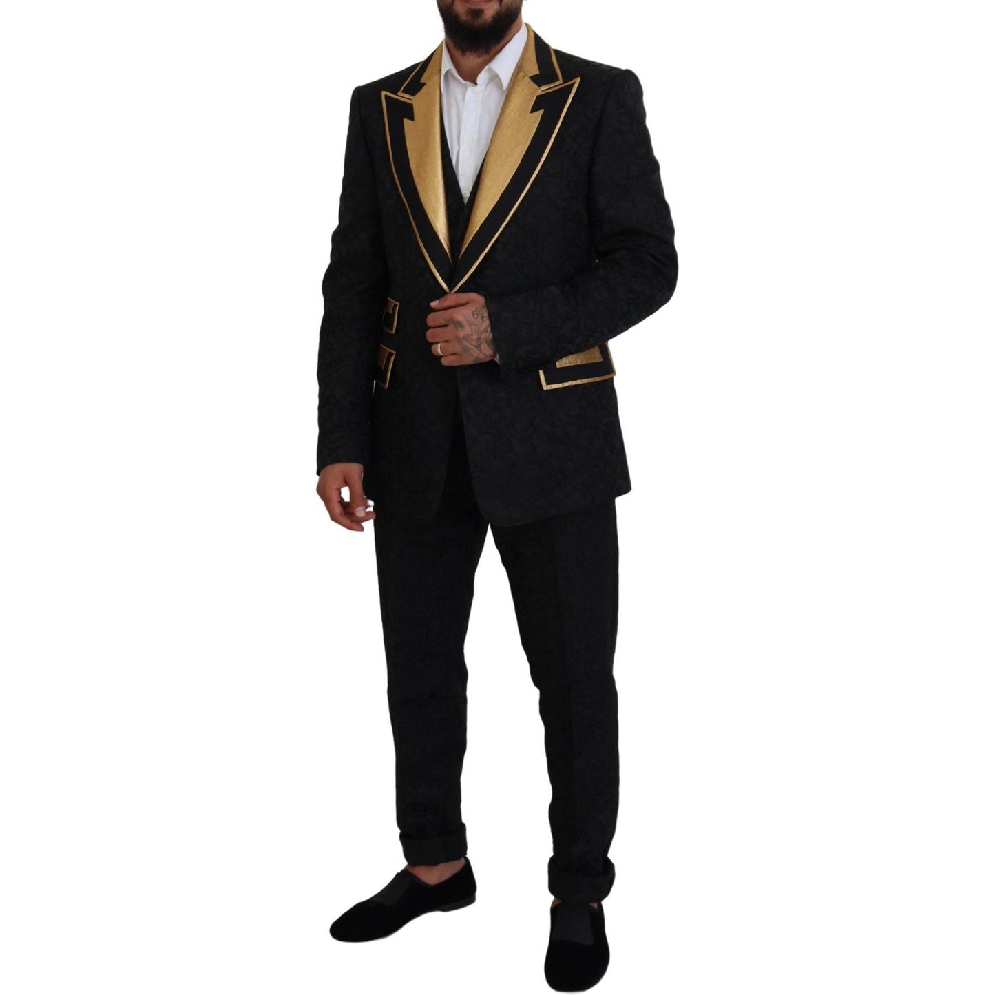 Dolce & Gabbana Elegant Black & Gold Slim Fit 3 Piece Suit Dolce & Gabbana