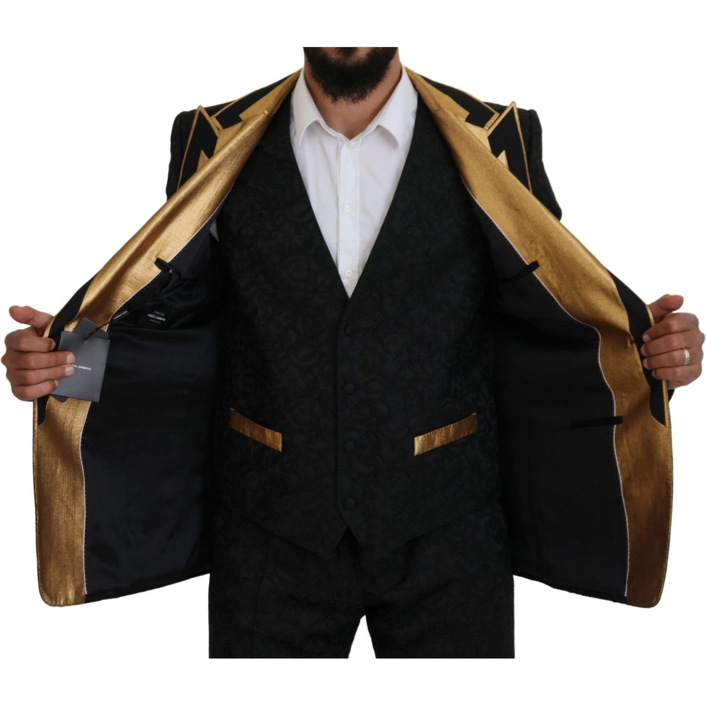 Dolce & Gabbana Elegant Black & Gold Slim Fit 3 Piece Suit Dolce & Gabbana