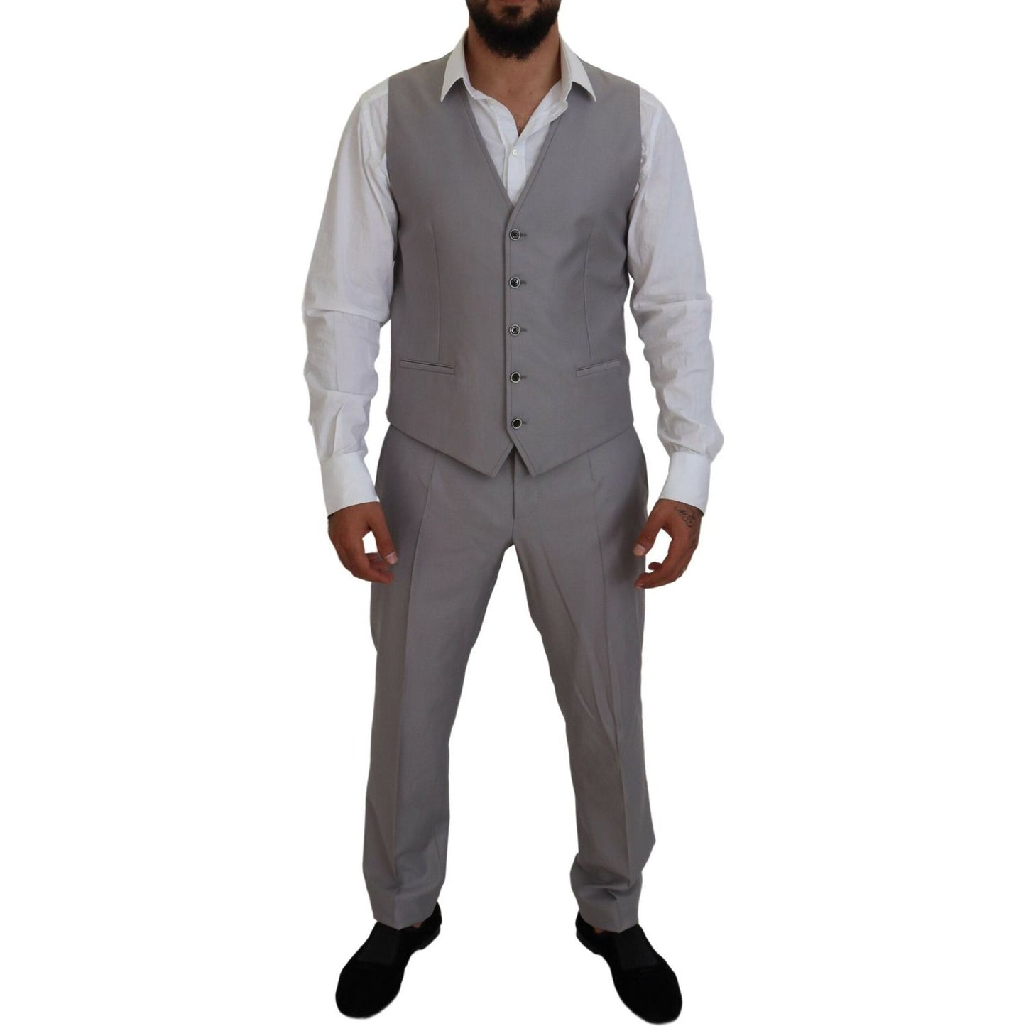 Elegant Silver Slim Fit Three-Piece Suit