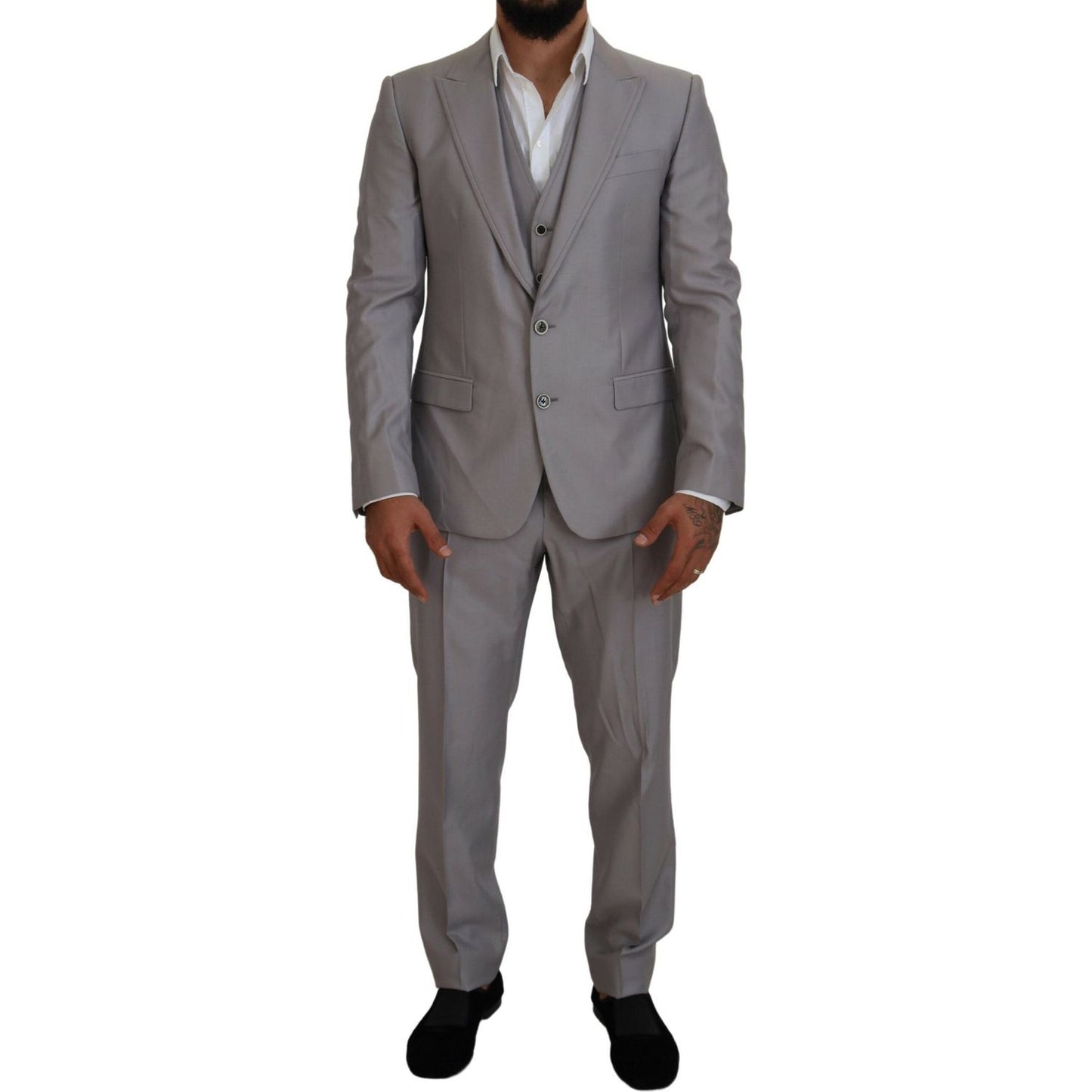 Elegant Silver Slim Fit Three-Piece Suit