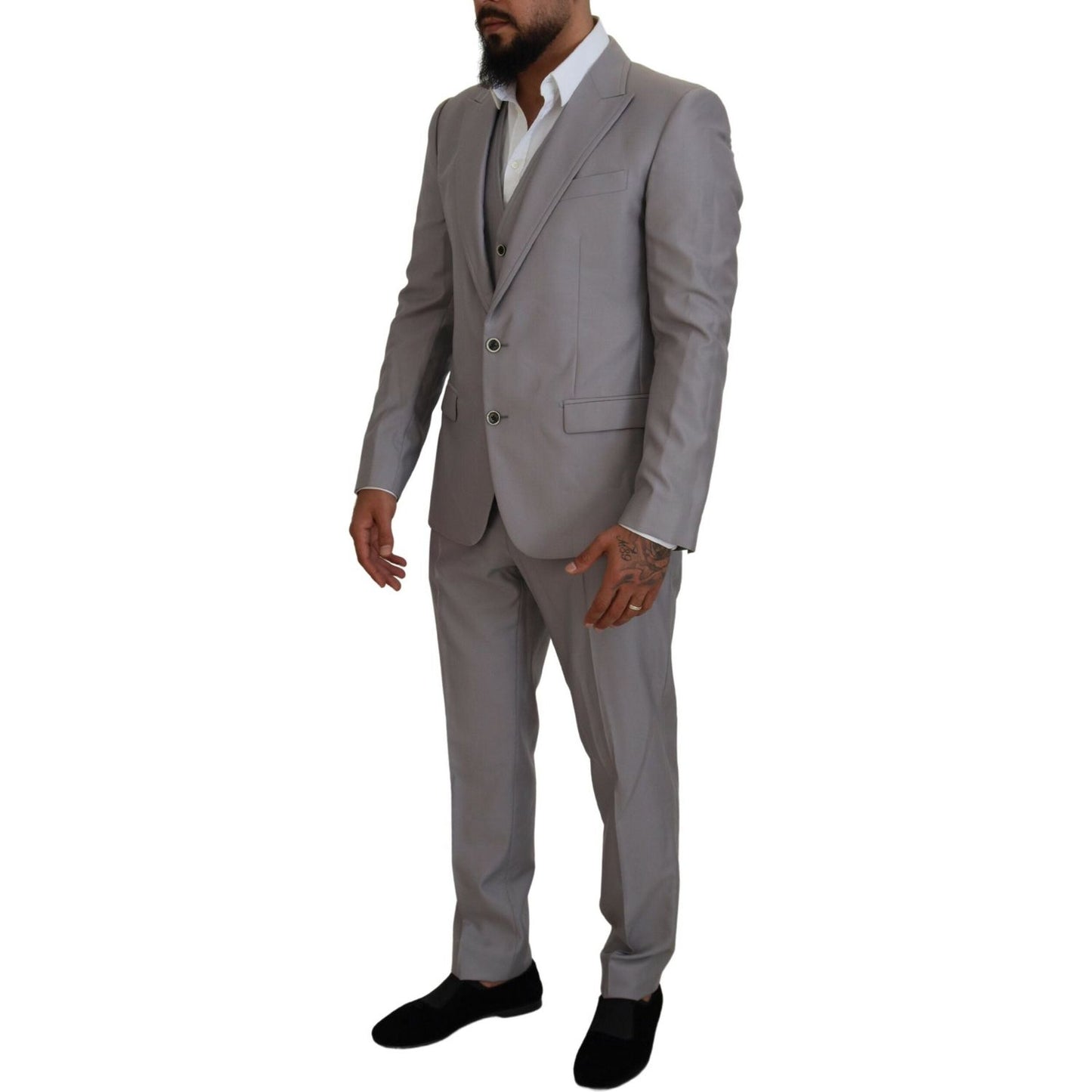 Elegant Silver Slim Fit Three-Piece Suit