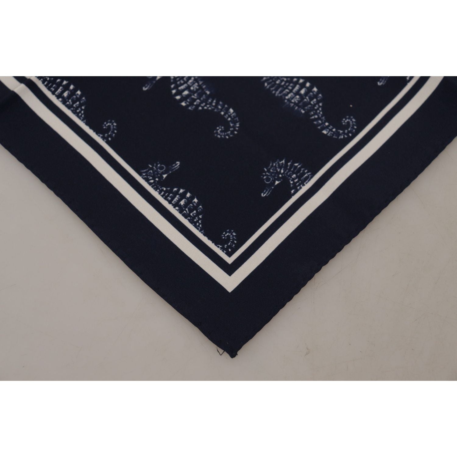 Dolce & Gabbana Blue Seahorse DG Printed Square Handkerchief Scarf