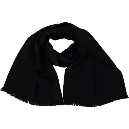GF Ferre Black Wool Neck Wrap Shawl Fringes Scarf 1728,67345645728,Accessories,GF Ferre,Material: 100% Wool,New with tags,Scarves - Accessories,Scarves - Scarves - Accessories,Scarves - Women - Accessories,Women,Women - Accessories