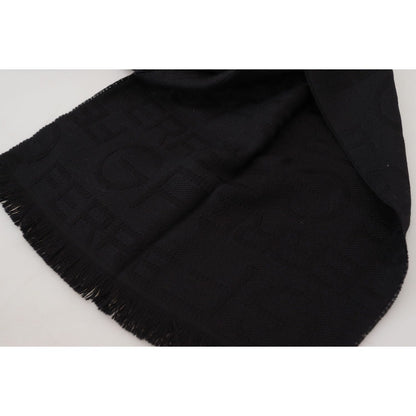 GF Ferre Black Wool Neck Wrap Shawl Fringes Scarf 1728,67345645728,Accessories,GF Ferre,Material: 100% Wool,New with tags,Scarves - Accessories,Scarves - Scarves - Accessories,Scarves - Women - Accessories,Women,Women - Accessories