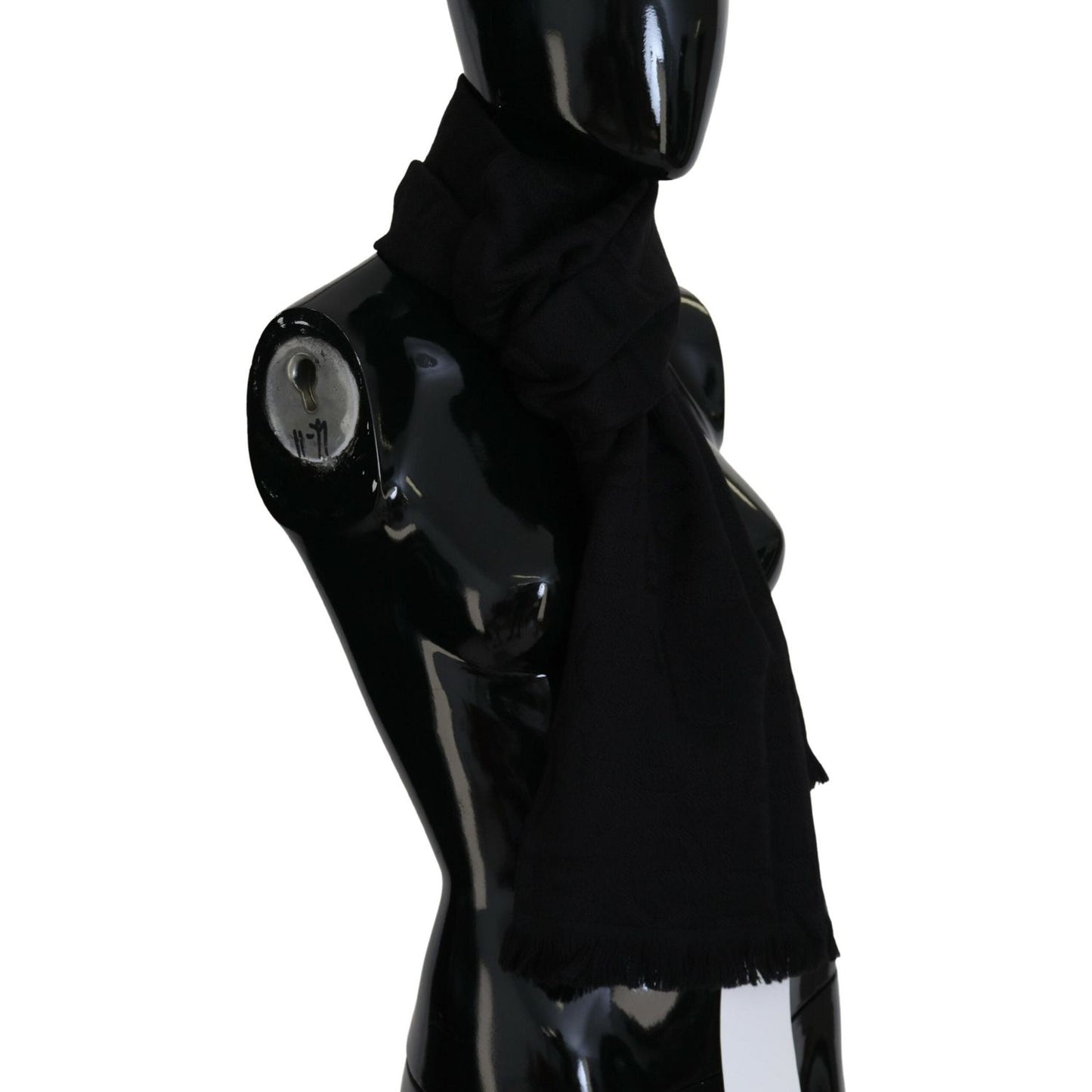 GF Ferre Black Wool Neck Wrap Shawl Fringes Scarf 1728,67345645728,Accessories,GF Ferre,Material: 100% Wool,New with tags,Scarves - Accessories,Scarves - Scarves - Accessories,Scarves - Women - Accessories,Women,Women - Accessories