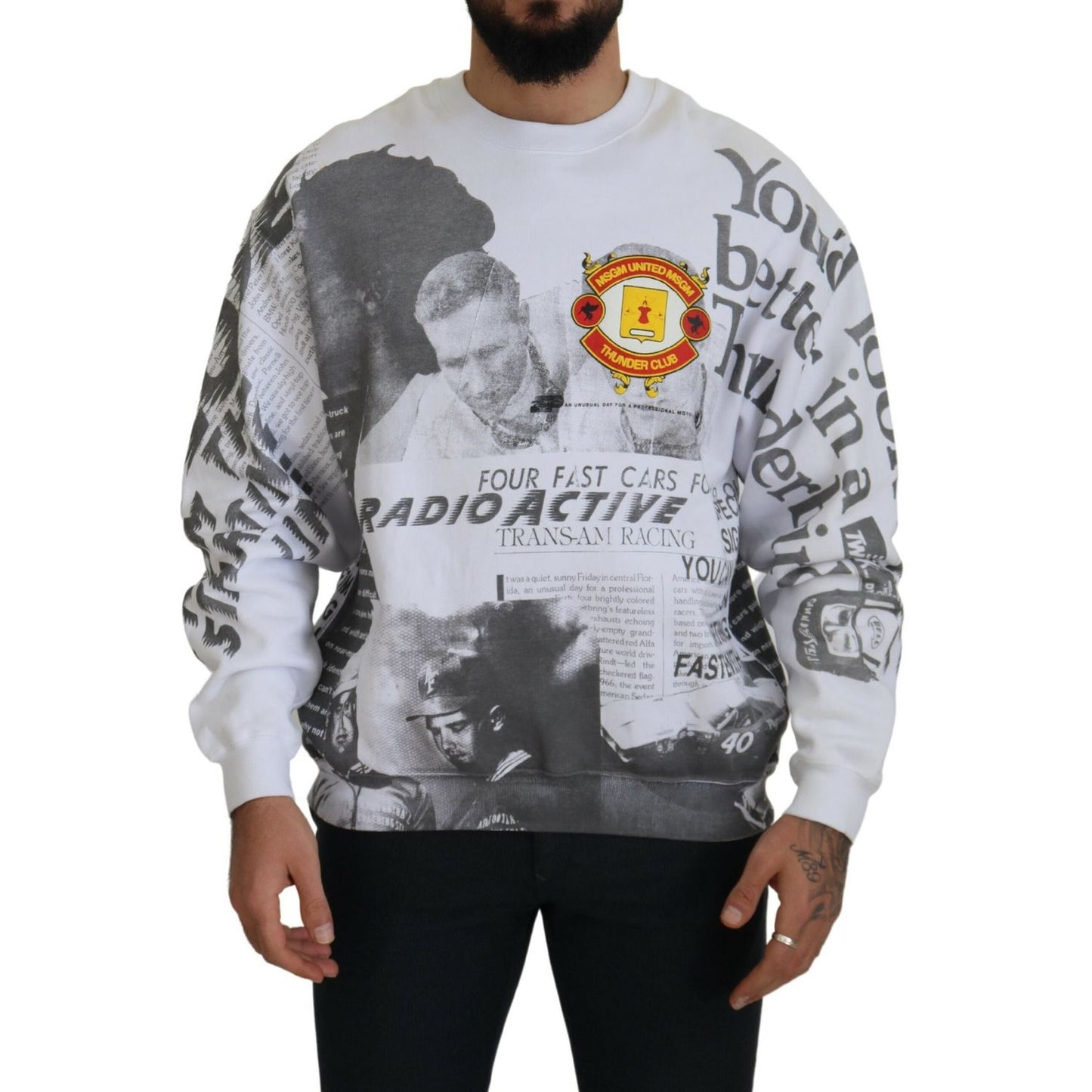 MSGM White Cotton Crewneck Pullover Sweatshirt Sweater