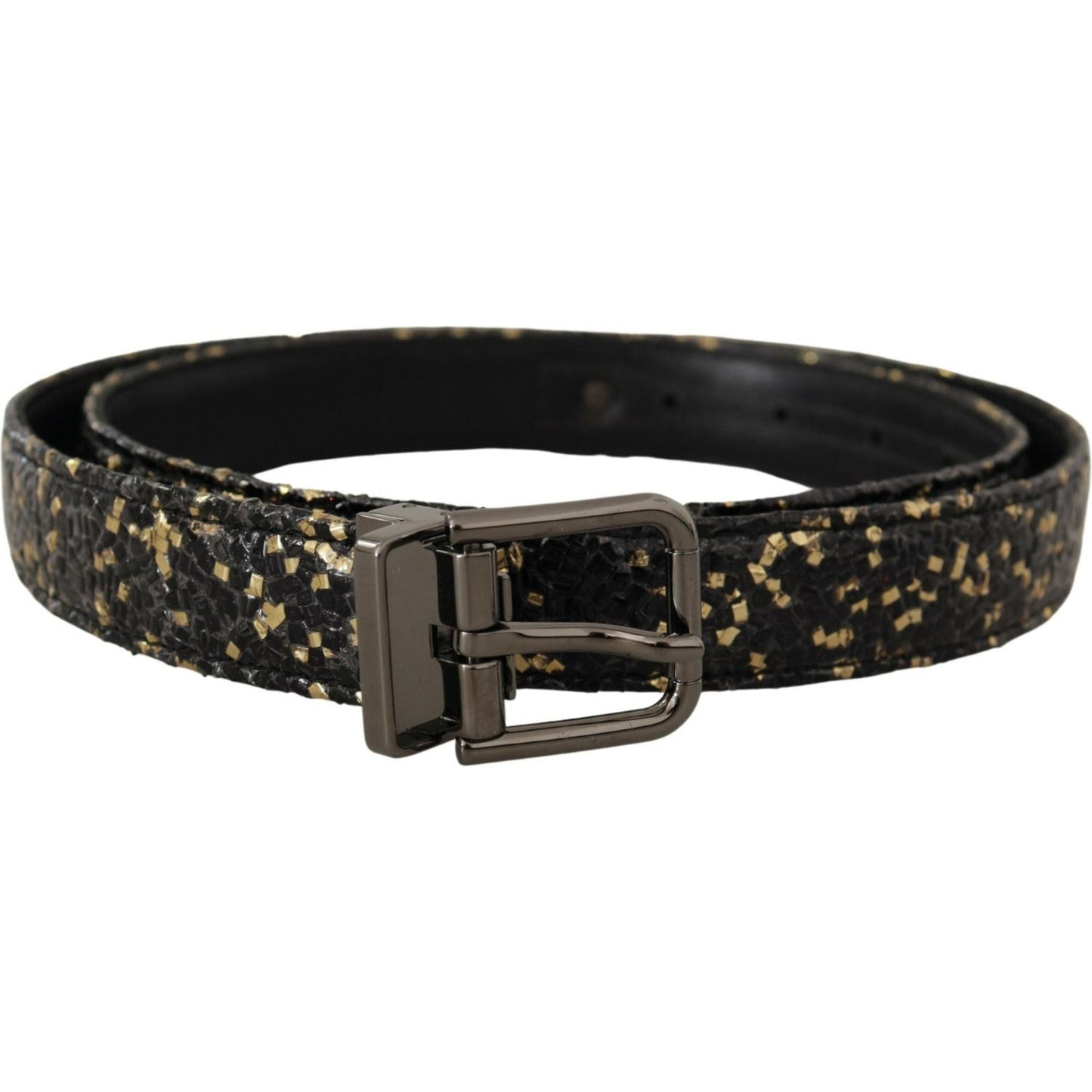 Dolce & Gabbana Gold Black Two-toned Leather Chrome Buckle Belt
