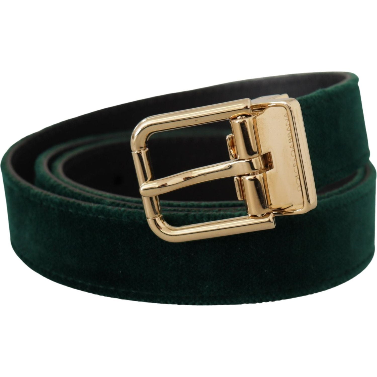 Dolce & Gabbana Green Velvet Leather Gold Metal Logo Belt