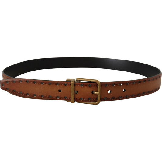 Dolce & Gabbana Elegant Brown Leather Belt with Brass Buckle Dolce & Gabbana