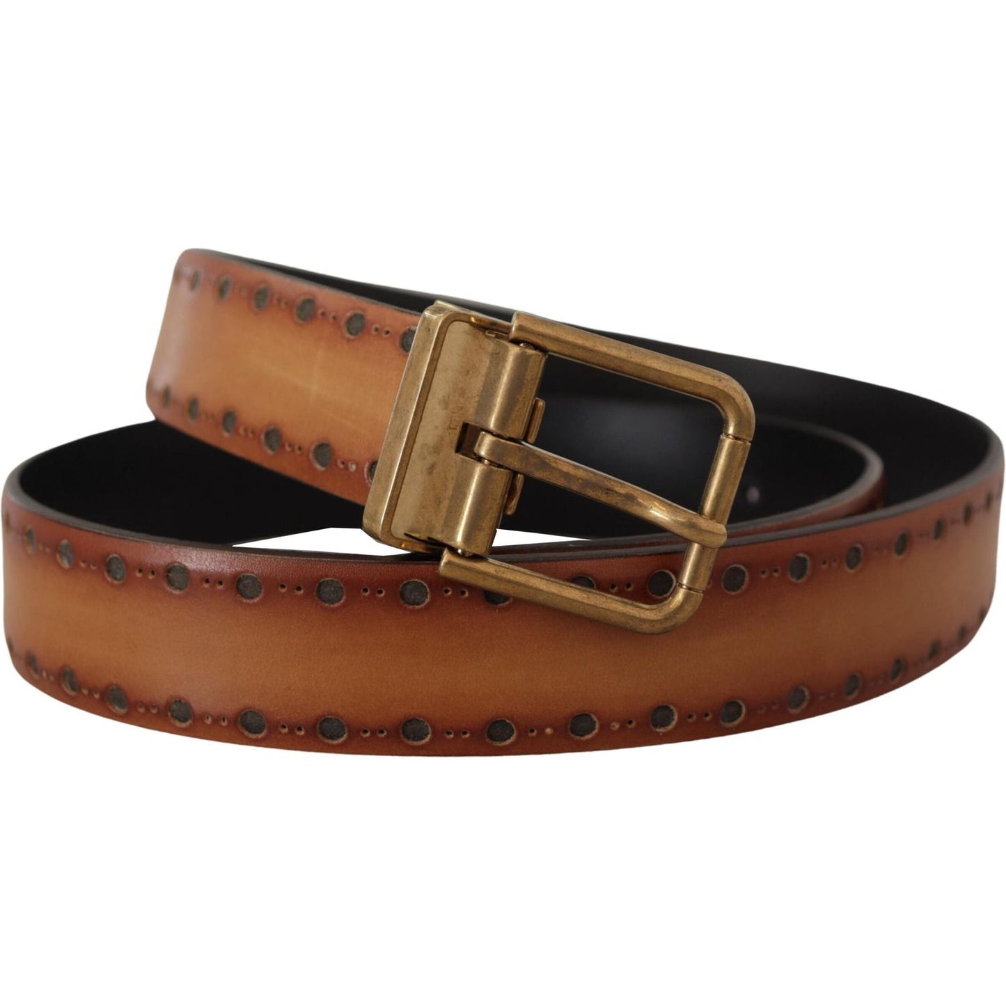 Dolce & Gabbana Elegant Brown Leather Belt with Brass Buckle Dolce & Gabbana