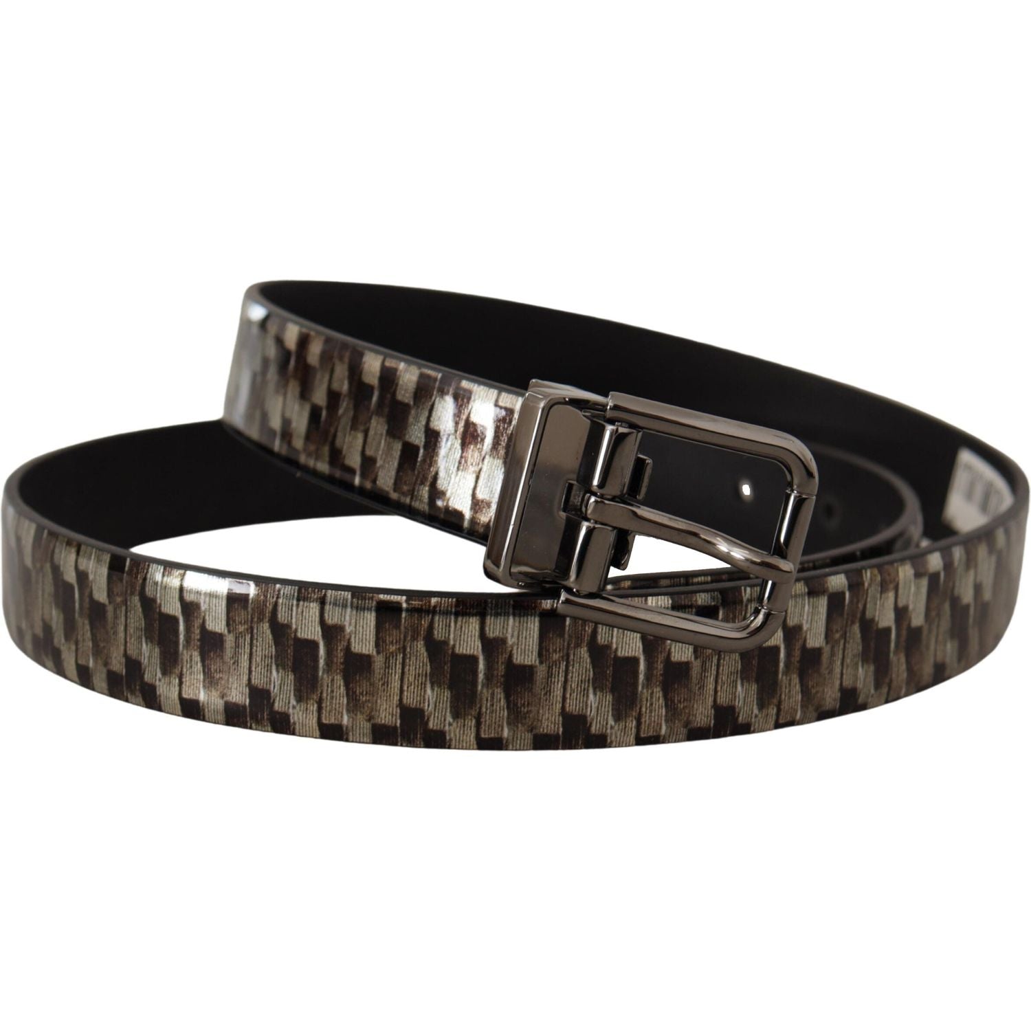 Dolce & Gabbana Brown Herringbone Leather Gray Belt