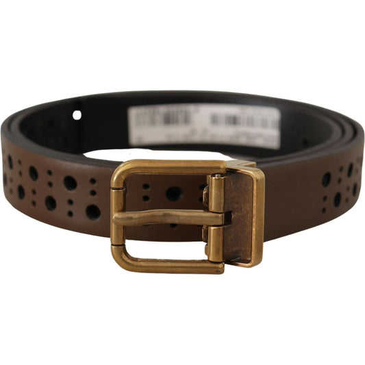 Dolce & Gabbana Elegant Brown Leather Belt with Golden Buckle Dolce & Gabbana