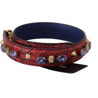 Dolce & Gabbana Red Exotic Leather Crystals Bag Shoulder Strap