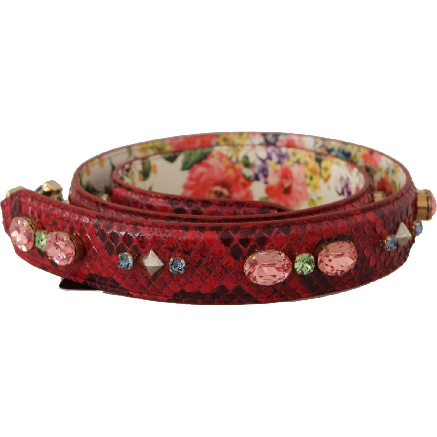 Dolce & Gabbana Red Exotic Leather Crystals Reversible Shoulder Strap