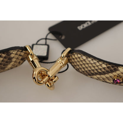 Dolce & Gabbana Beige Exotic Leather Crystals Reversible Shoulder Strap