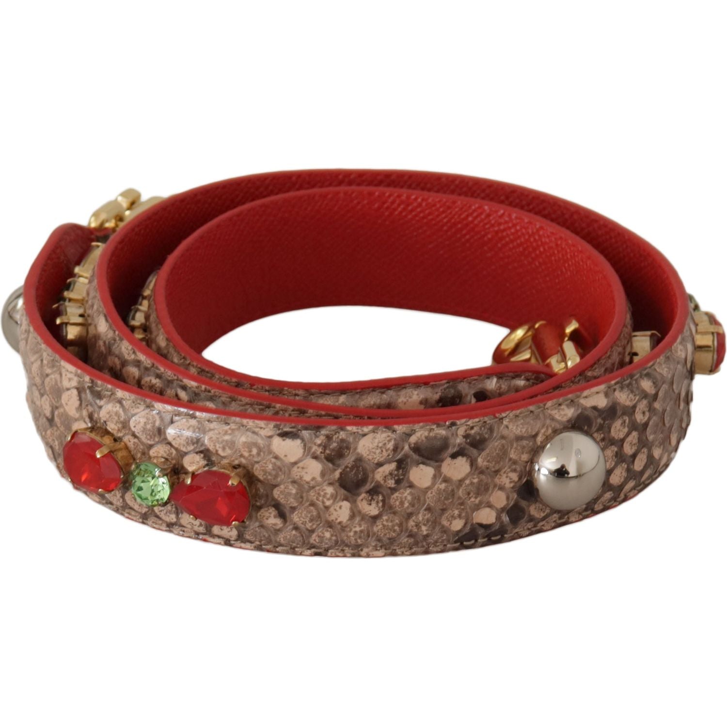 Dolce & Gabbana Brown Python Leather Crystals Shoulder Strap
