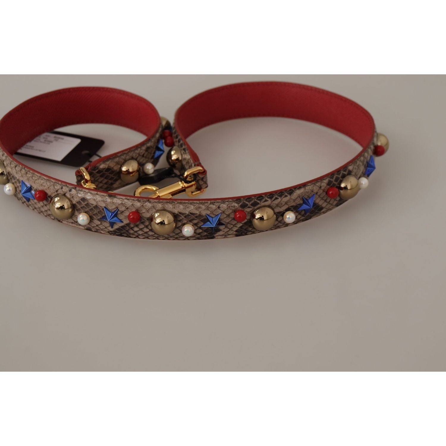 Dolce & Gabbana Brown Python Leather Studded Shoulder Strap