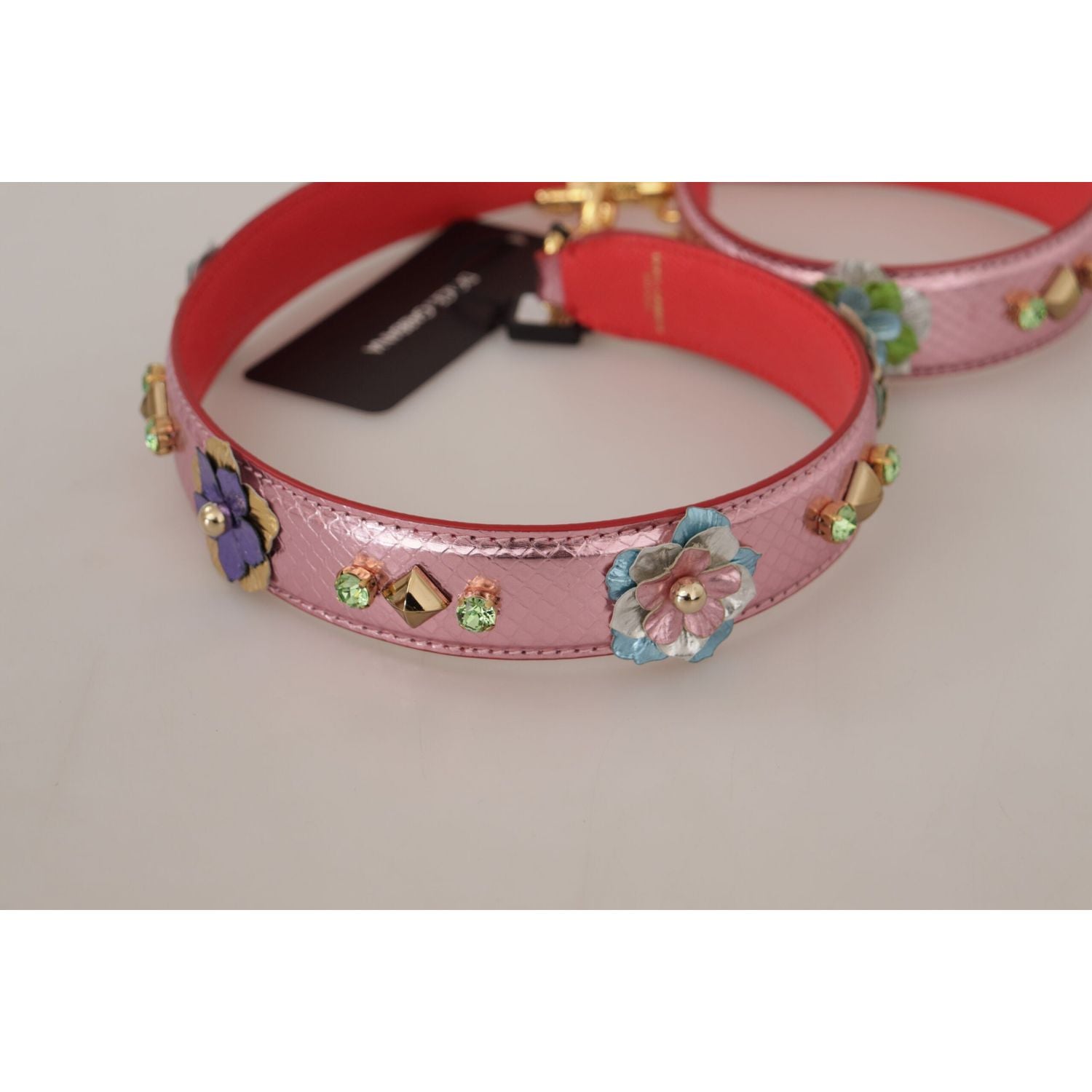 Dolce & Gabbana Metallic Pink Leather Studded Shoulder Strap