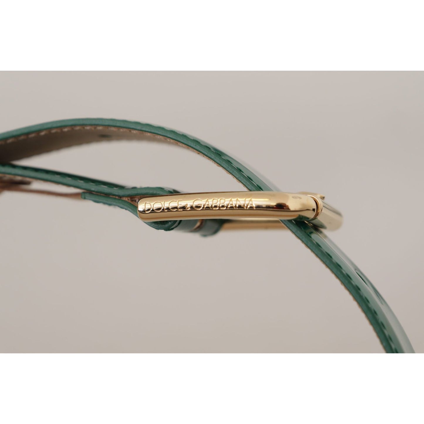 Dolce & Gabbana Elegant Green Leather Belt with Gold Buckle Detail Dolce & Gabbana