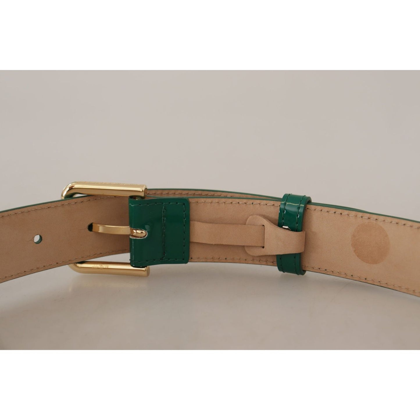 Dolce & Gabbana Elegant Green Leather Belt with Gold Buckle Detail Dolce & Gabbana