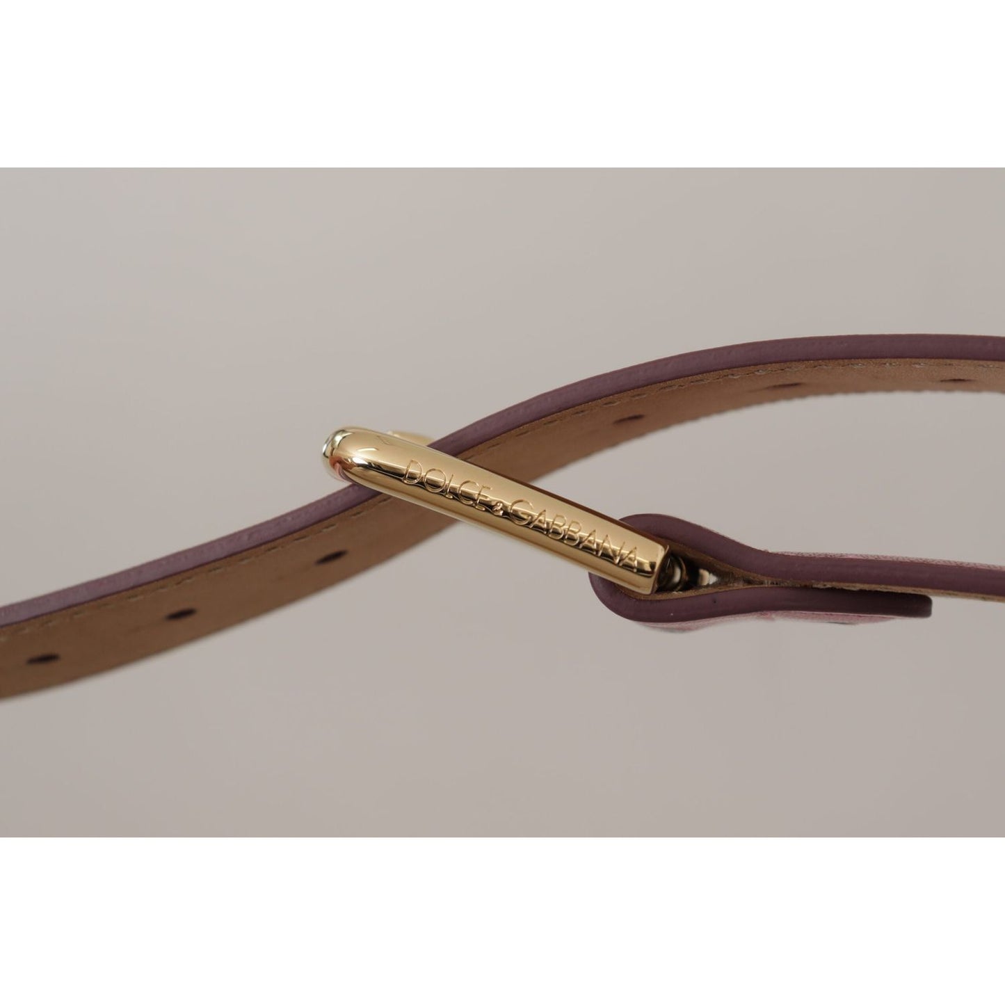 Dolce & Gabbana Metallic Pink Polished Leather Logo Metal Buckle Belt