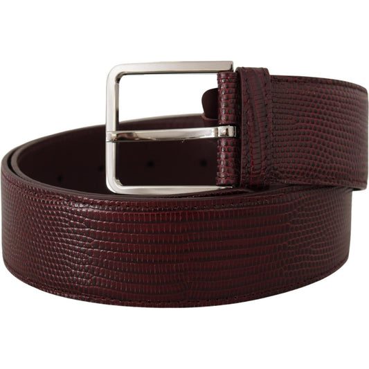 Dolce & Gabbana Elegant Maroon Leather Belt with Engraved Buckle Dolce & Gabbana