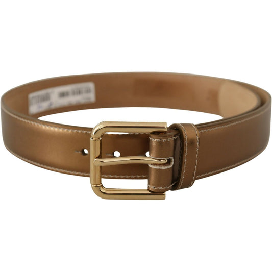 Dolce & Gabbana Elegant Bronze Leather Belt with Logo Buckle Dolce & Gabbana