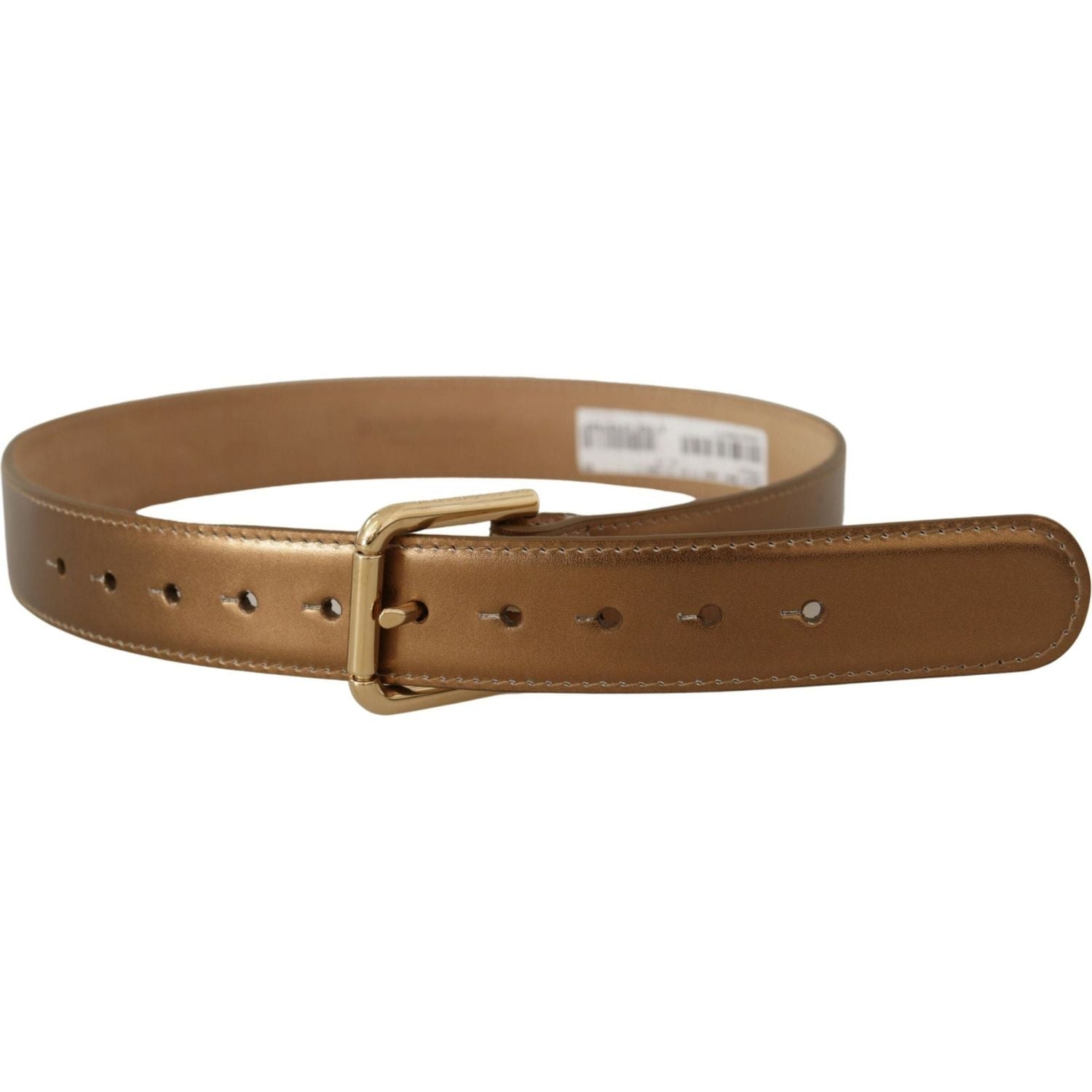Dolce & Gabbana Bronze Leather Gold Logo Engraved Waist Buckle Belt