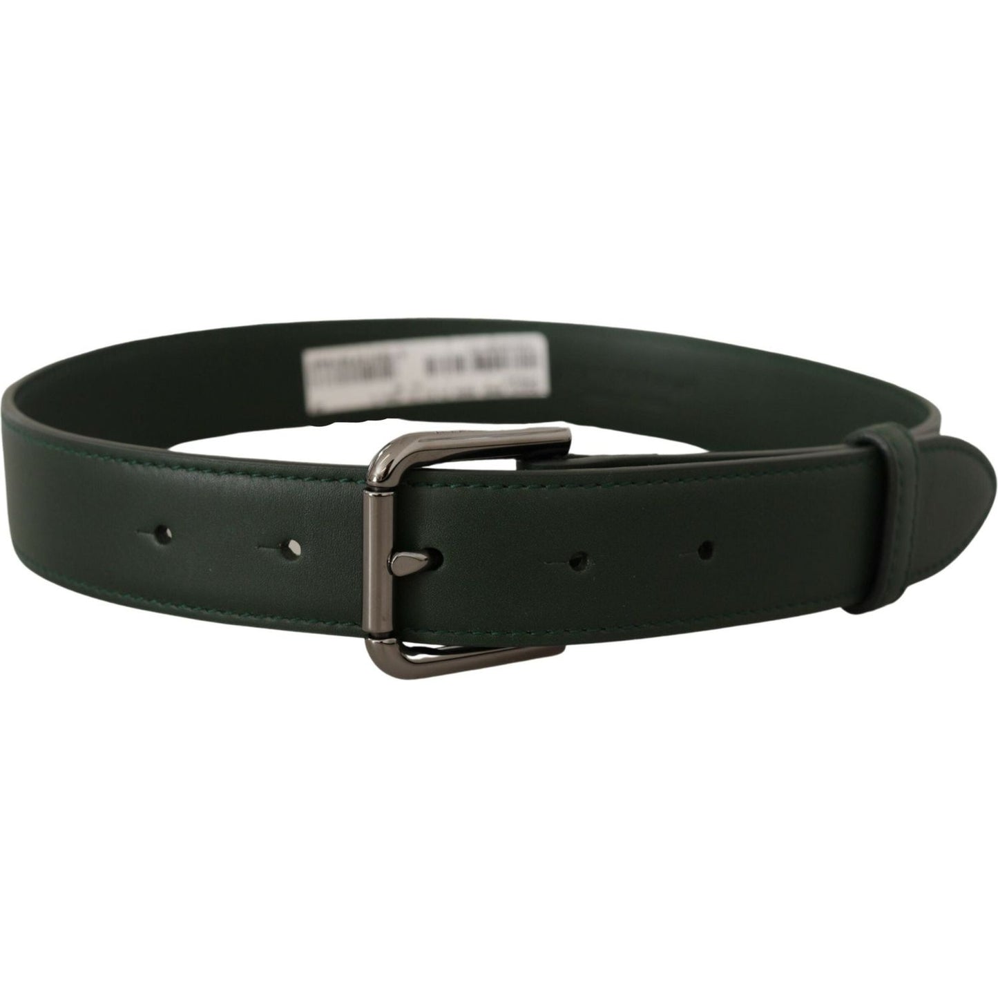 Dolce & Gabbana Elegant Dark Green Leather Belt with Logo Buckle Dolce & Gabbana