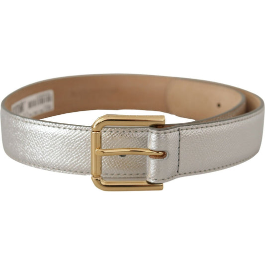 Elegant Silver Leather Belt with Engraved Buckle